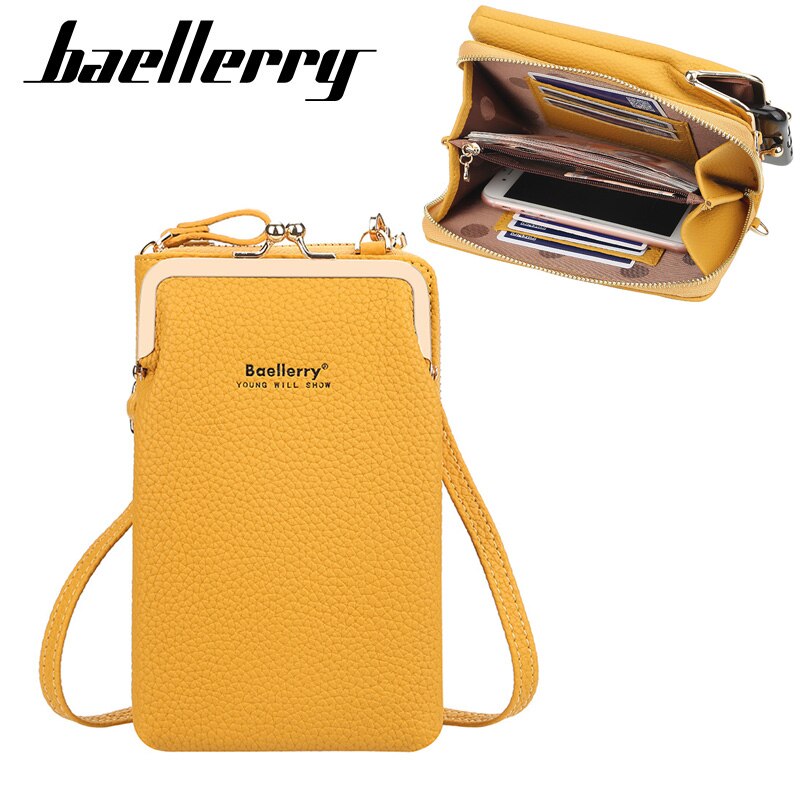 Baellerry Small Shoulder Crossbody Bag Women Cellphone Bag Daily Use Card Holder Phone Purse female Wallet Yellow Bolsas