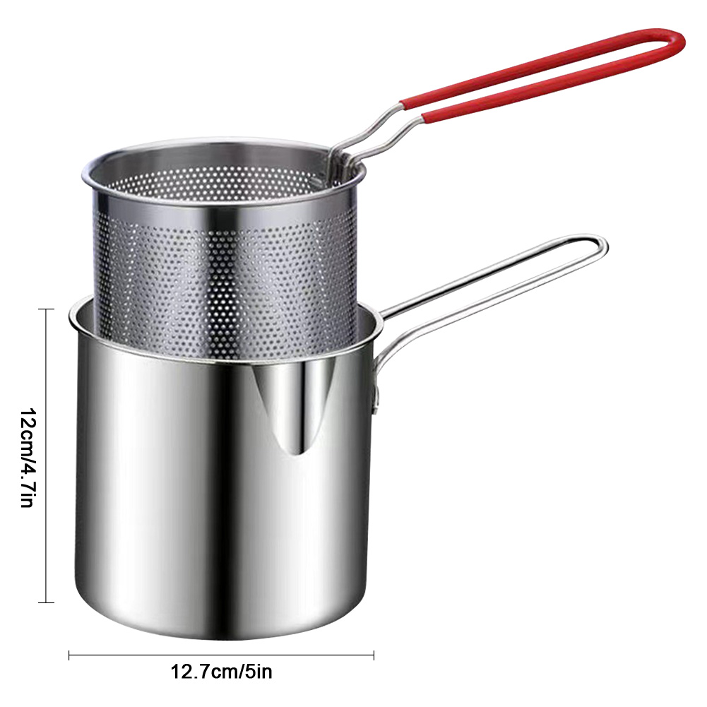 Poêle à frire profonde en acier inoxydable avec panier à passoire, marmite multifonctionnelle, friteuse à tempura, outils de cuisson frits jetables