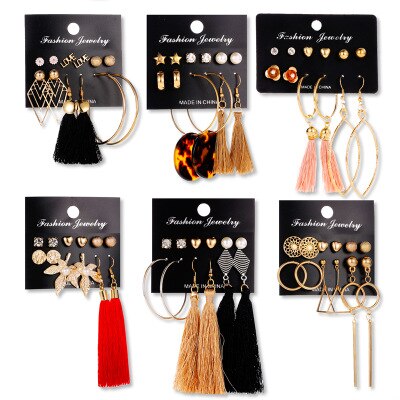 Tassel Earrings Bohemian 6 Pair Stud EarringsFor Women girl Accessories jewelry