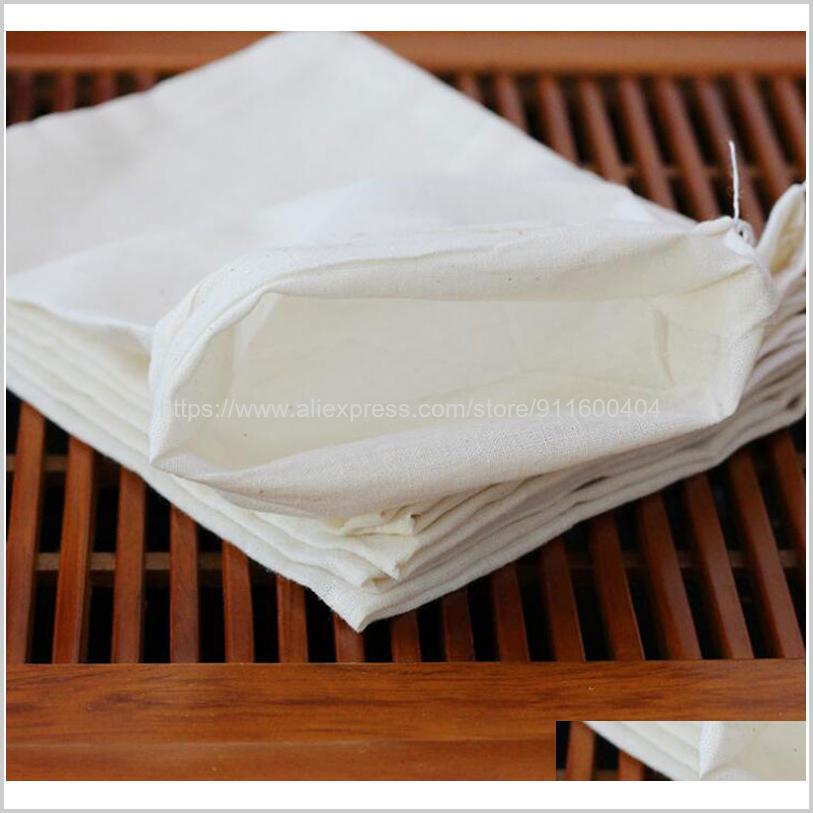 10 unids/lote sacos de té vacíos de muselina de algodón bolsa de filtro con cordón ajustable de té bolsa de filtro Cocina Comida separado especias bolsa de filtro con la cadena