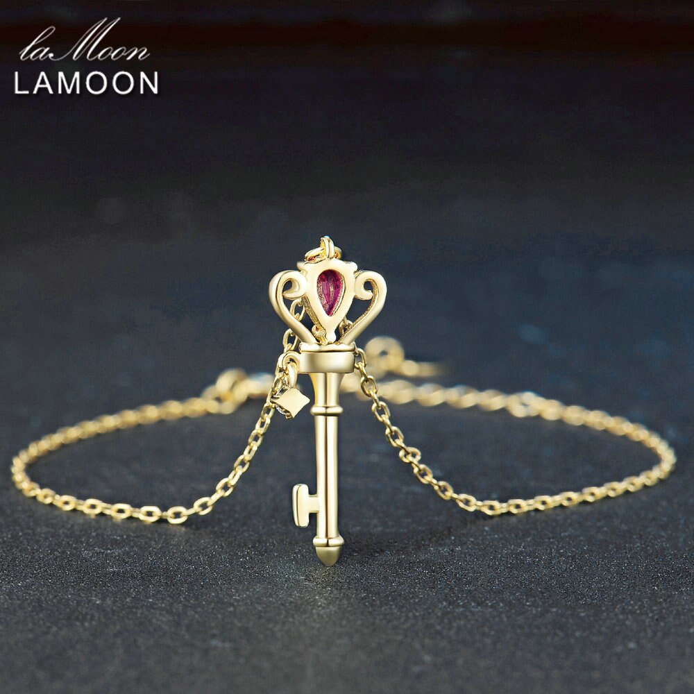 LAMOON Crown Schlüssel Anhänger 6x4mm Natürliche Teardrop Red Rubin 925 sterling-silber-schmuck Armband LMHI034