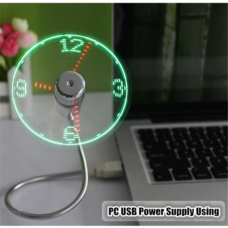 DIY USB Gadget Mini LED Light Flash Clock Fan Flexible Alloy Real-time Clock Display Cool Fan for PC&Laptop&Car&Mobile Power