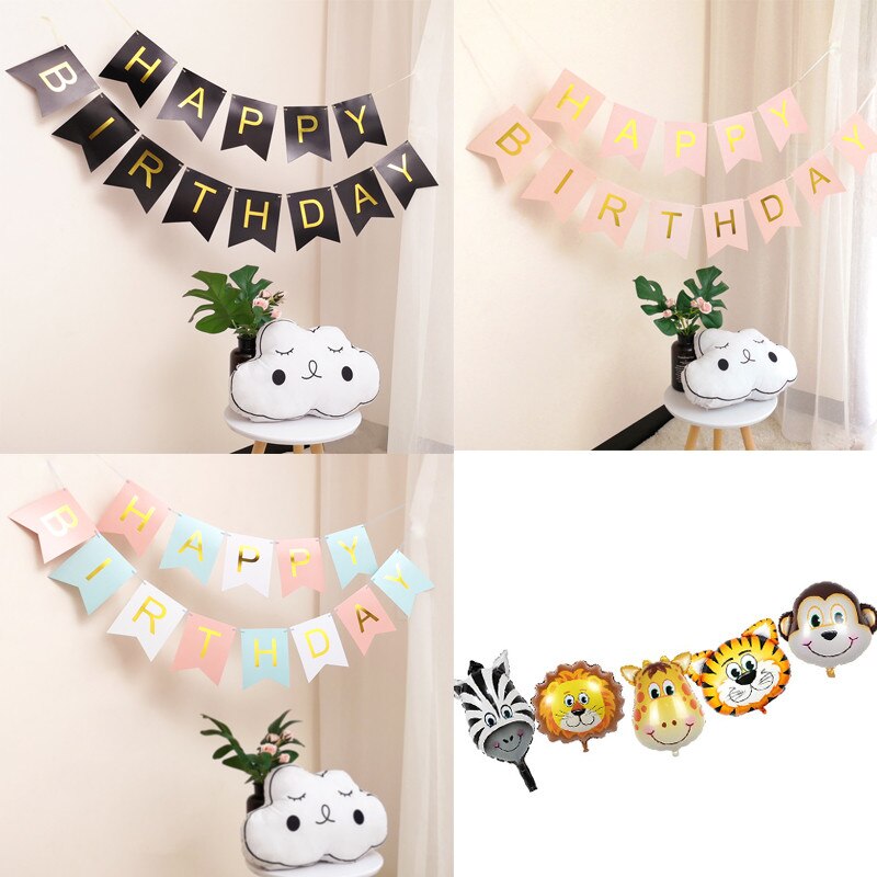 Mini dyr hoved folie balloner oppustelige luftballon tillykke med fødselsdagsfest dekorationer børn baby shower festartikler