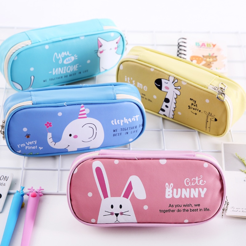 Kawaii escola lápis caso para meninas menino coreano plutônio pequeno penal dos desenhos animados grande caneta gato cor caixa de lápis claro bolsa estacionária