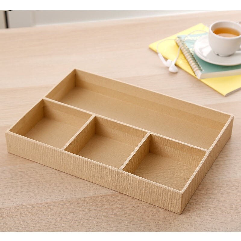 Paper Tray Office Storage Box Desktop Debris Compartment Remote Control Storage Box Solid Cardboard Shelf Desk Organizer Storage: brown-big