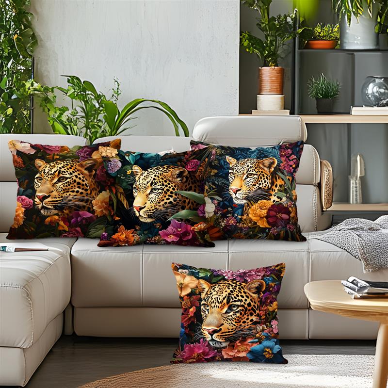 Leoparder blomster puter putetrekk trykt polyester 45 x 45cm kasteputetrekk dekorativ sofapute putetrekk hjemmedekor