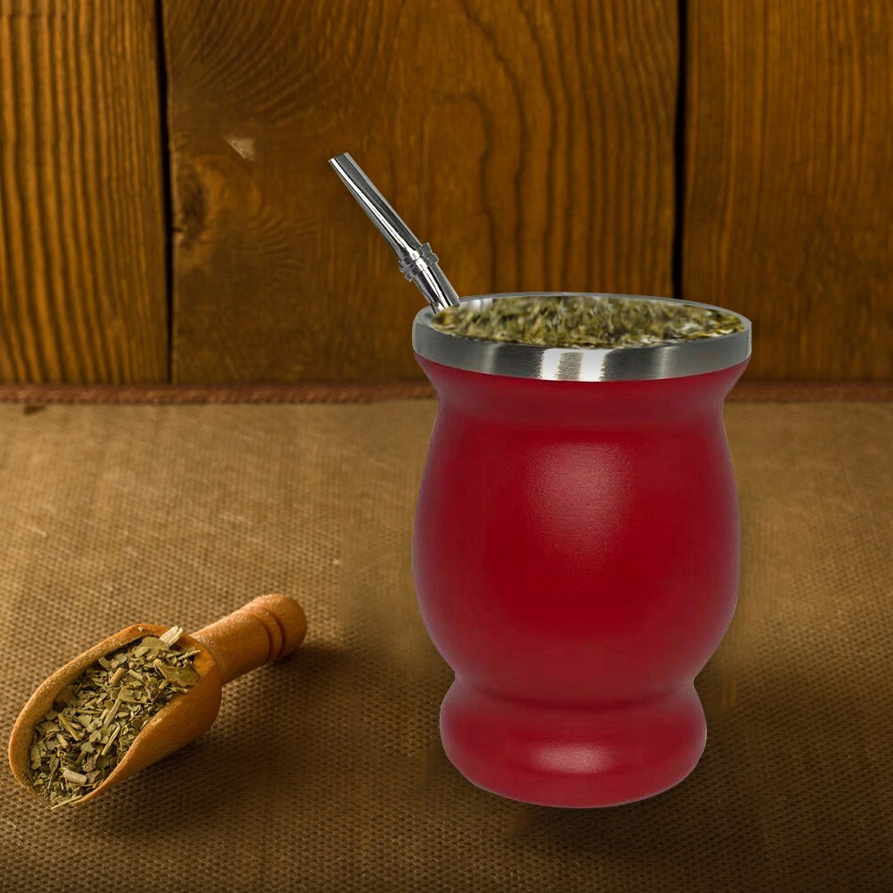 Yerba Mate Cup 304 Stainless Steel Double Wall Gourd Tea Cup 8oz Argentine Yerba Mate Gourd With Bombillas And Cleaning Brush