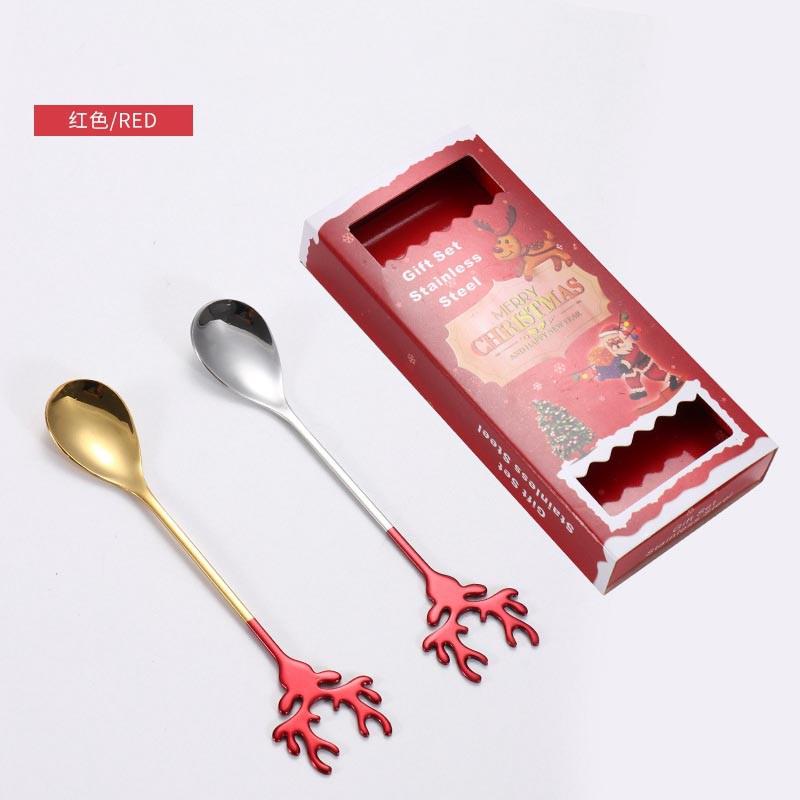 Juego de cubiertos de acero inoxidable, Set de utensilios de cocina, cuchara de postre, cucharas de té, , de Navidad: B-2pcs