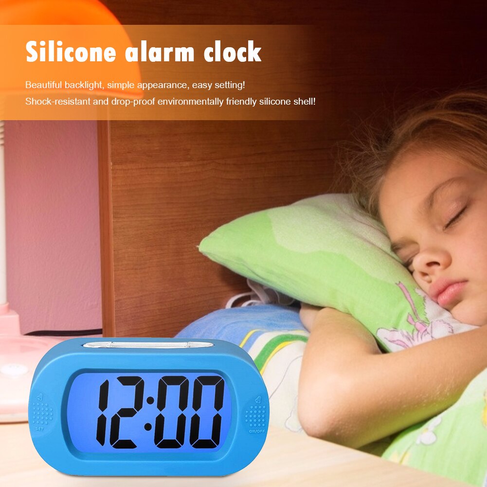 Silicone LCD Digital Alarm Clock Electric Snooze Clock Silicone Luminous Table Clock Home Decoration Alarm Clock Black Blue