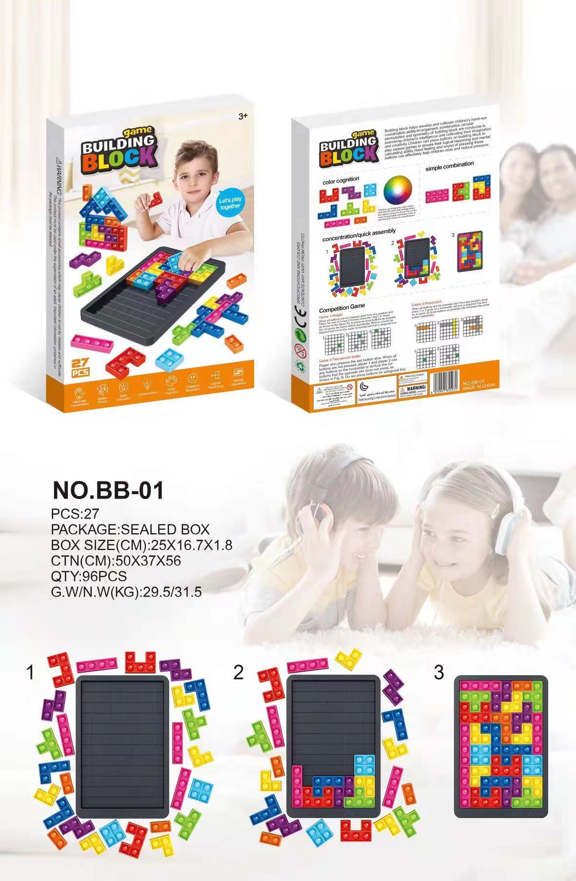 Tetris Pop It – jouet anti-Stress pour adultes, anti-Stress, doux, Squishy, puzzle pour enfants,