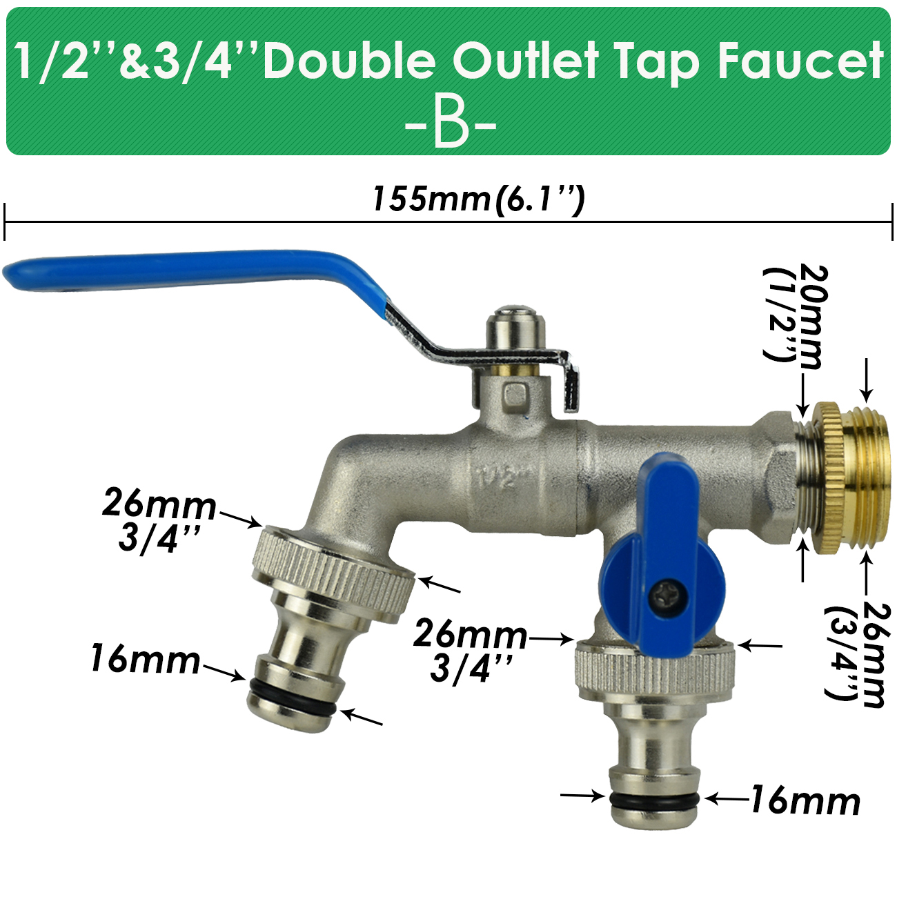 Garden 1/2'' IBC Water Tank Adapter Brass Tap Faucet Replacement Connector Joint 2-Way 1-Way Outdoor Irrigation Hose Ball Valve: Yellow