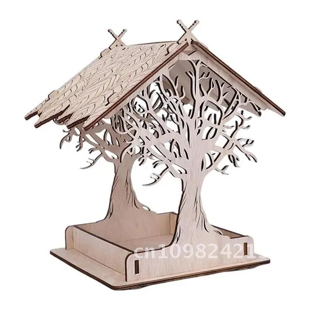 Wooden Hanging Bird Feeder Cottage Hanging Bird House Hanging For Attracts Outdoors Bird Extra-Large Feeder Jays Blue Birdfeeder: WHITE