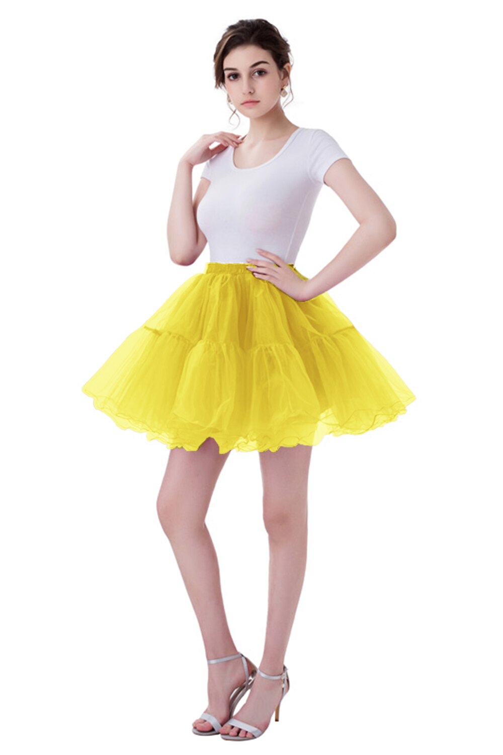 Jupon court Tutu en Tulle pour femmes, jupe-sous-jupe en maille plissée, robes de danse de Ballet, , en Stock: YELLOW