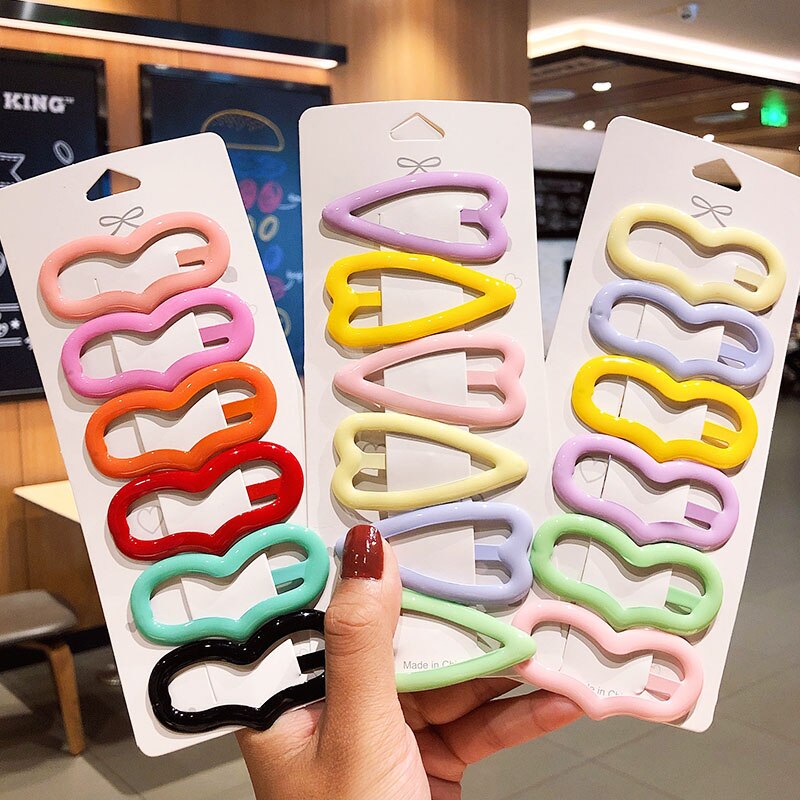 6 stks/set Vrouwen Meisjes Leuke Kleurrijke Hart Driehoek Haarspelden Zoete Haarspeldjes Haarspeldjes Haar Ornament Mode Haaraccessoires