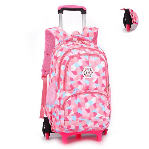 Sixrays børn drenge piger trolley skoletaske bagage bogtasker rygsæk nyeste aftagelige børn skoletasker med 3 hjul trapper: Lyserød