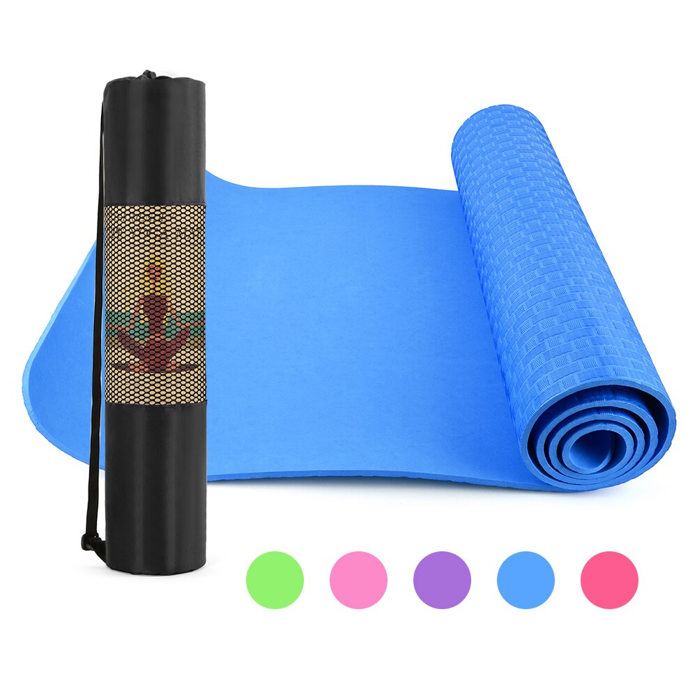 Yoga Mat 6mm Thick - 183x61cm Non-Slip Pilates Exercise Pad with Mesh Carry Bag: Blue
