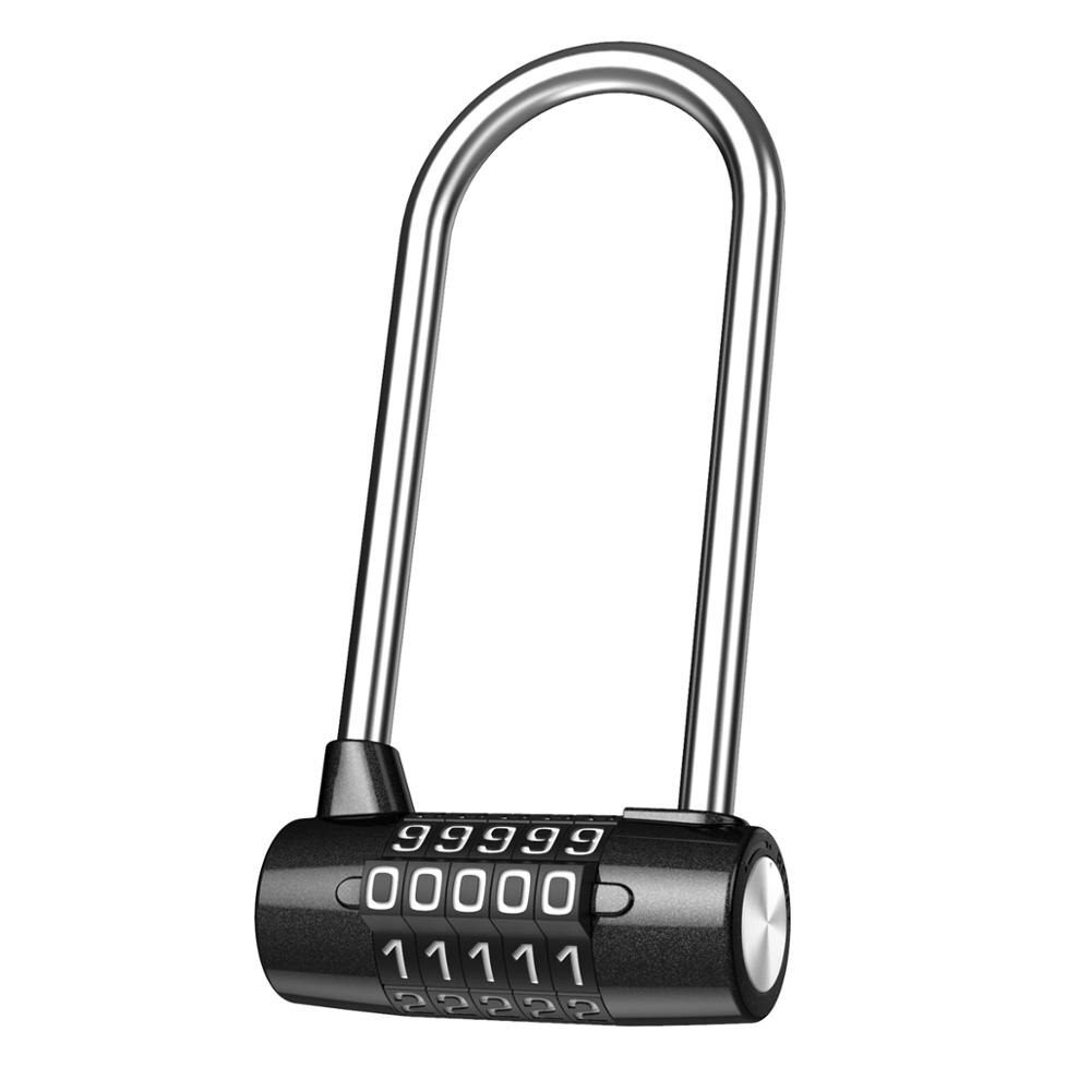 ORIA – serrure antivol en forme de U, serrure à combinaison de chiffres avec mot de passe, sécurité en plein air, serrure de porte pour gymnase, manille allongée: Black