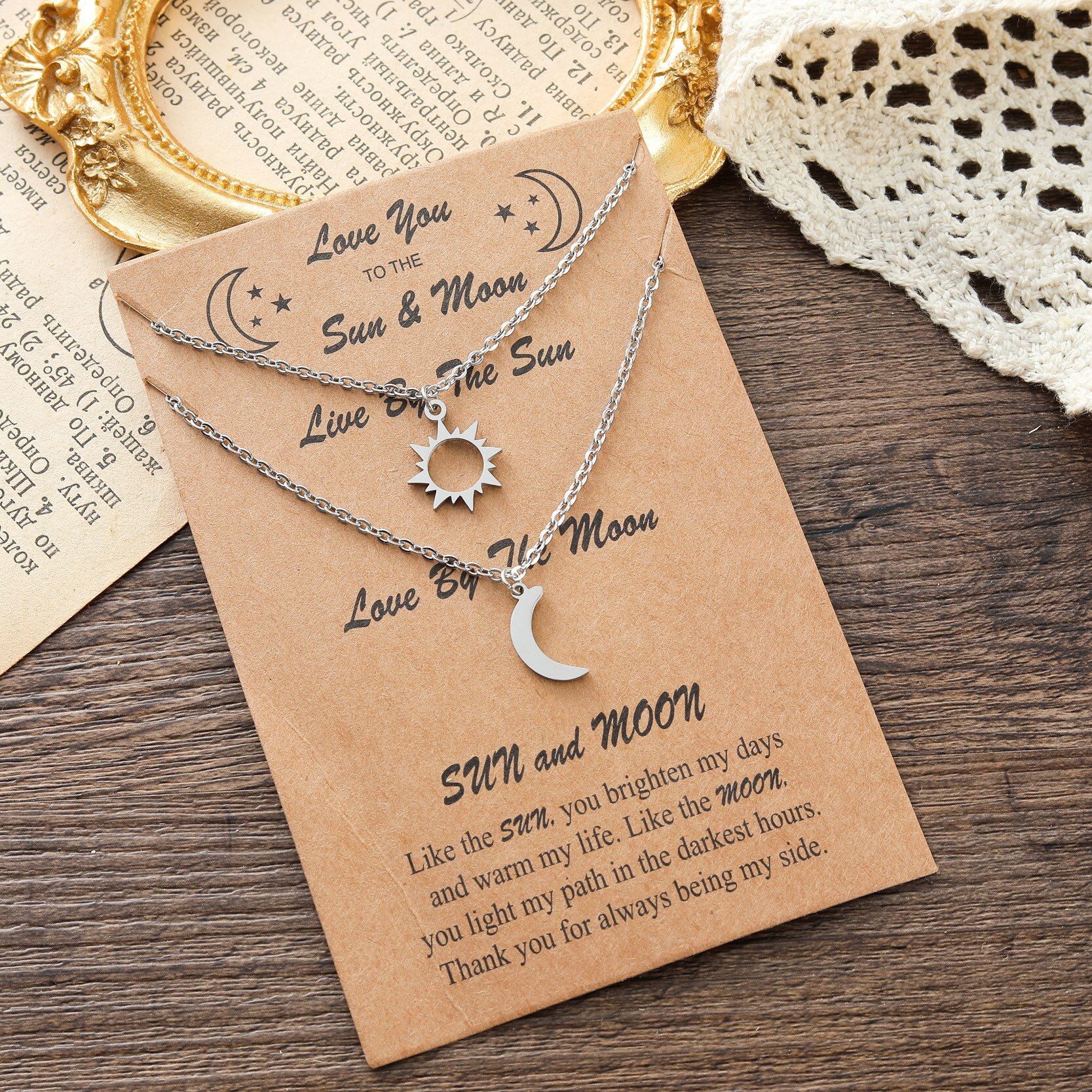 New Sun and Moon collana da 2 pezzi personalità creativa semplice collana in acciaio inossidabile sole e luna clavicola