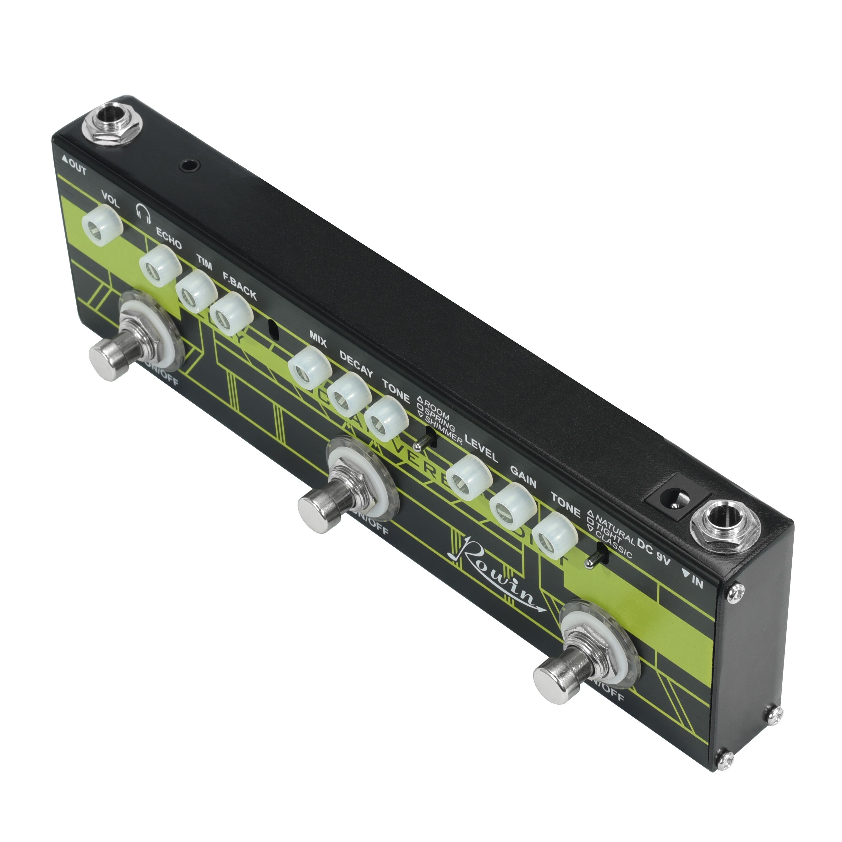 Rowin Guitar Synthesizer Digital Multi Guitar Effects Pedal Mini Modulation Delay and Ocean Verb and Dist Effects 3 In 1