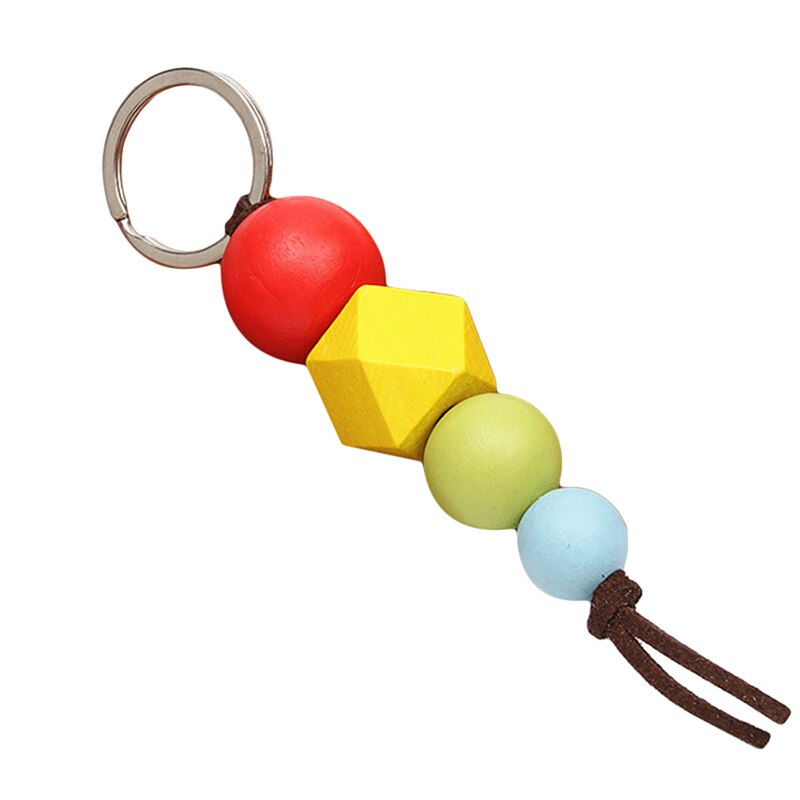 Multicolor Geometric Wood Beads Keychain For Bag Round Wooden Beads Keyrings Bag Accessories: E1843