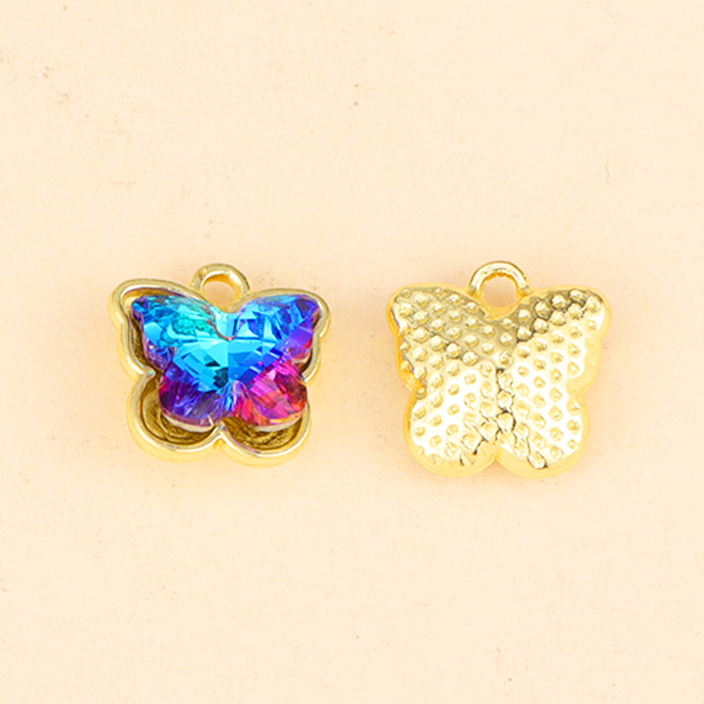 10 Uds. De abalorios de mariposa de cristal Multicolor de 11mm, colgante pequeño de cristal, manualidades, pendientes, collar, accesorios de decoración de joyería