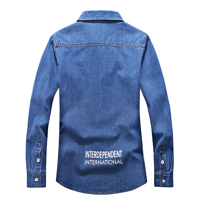 Høst denim tykk langermet skjorte ungdomstrend bomull skjortejakke klassisk trykt løs virksomhet uformelt topp