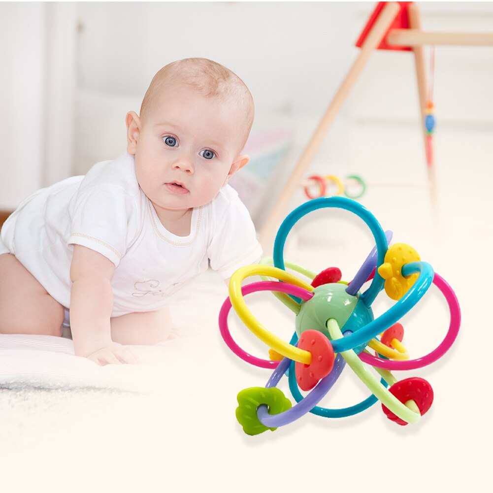 Baby Teether Hand Grasping Ball Soft Early Education Handbell Toys Molar Ball Puzzle Toy Rattle Resistance-Bite Handbell Appease