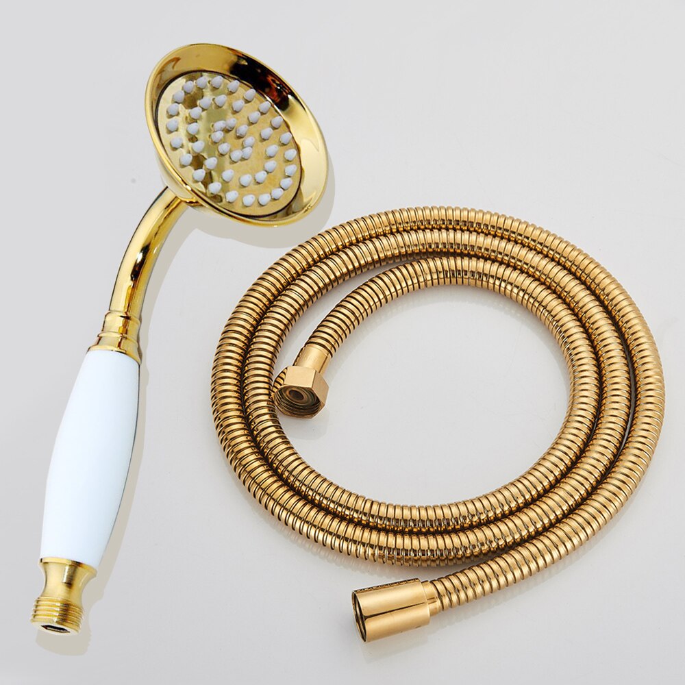 Luxury Gold Color Brass Ceramics Handheld Shower Head Bathroom Hand Held Shower Head 1.5m Shower Hose: Hand Shower Head Set