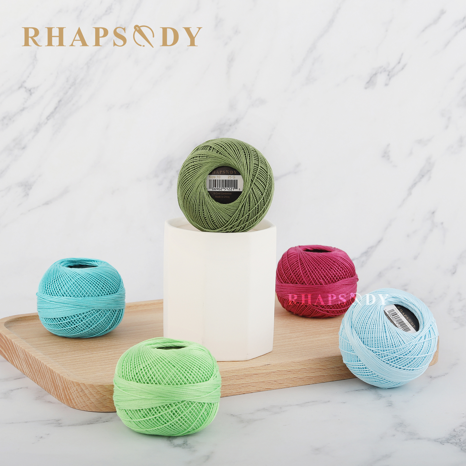 Rhapsodie Häkelgarn, verschiedene Farben, Größe 10, betroffen, 100 % reine ägyptische Baumwolle, mehrfarbig, 10 bunte Farben, 122 Meter