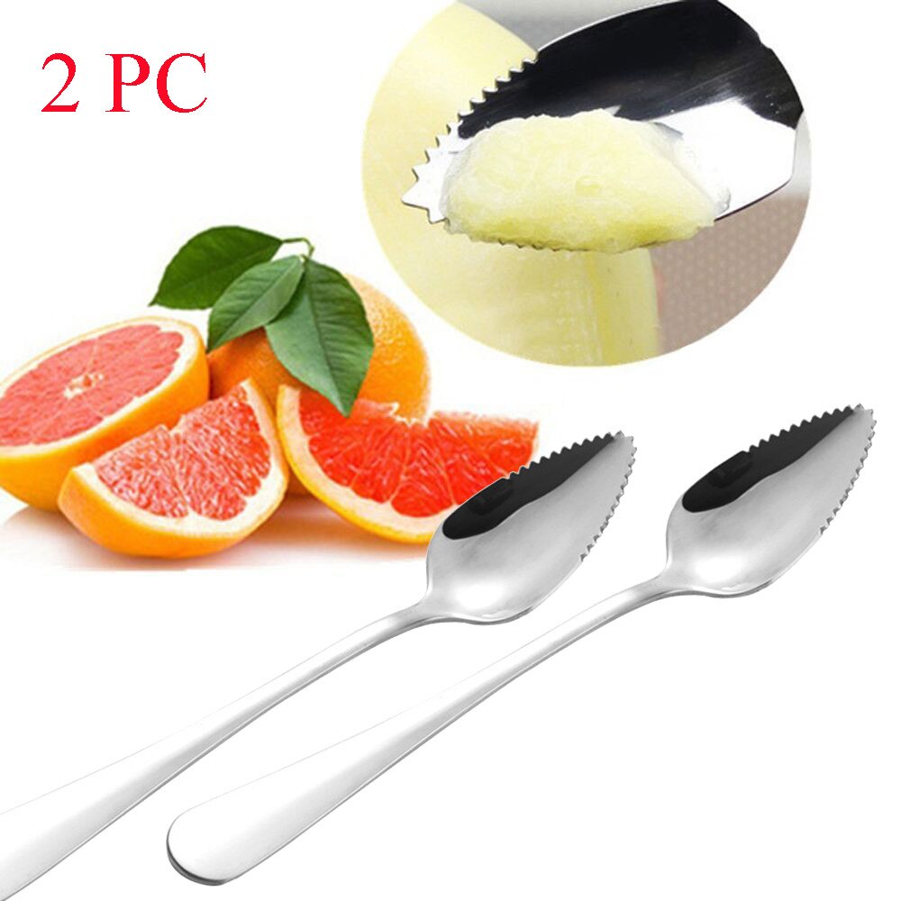 2PC Thick Stainless Steel Grapefruit Spoon Dessert Spoon Serrated Edge: Default Title