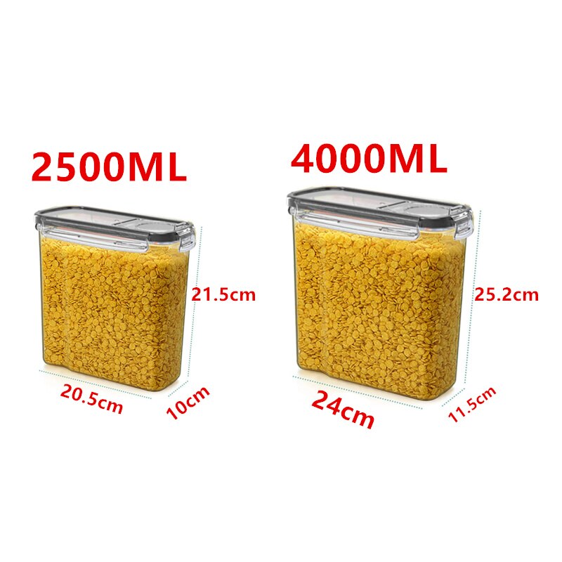 2.5L/4L Airtight Food Storage Containers High capacity Tank Household Cereal box with Black Locking Lids Sealed Kitchen Tool