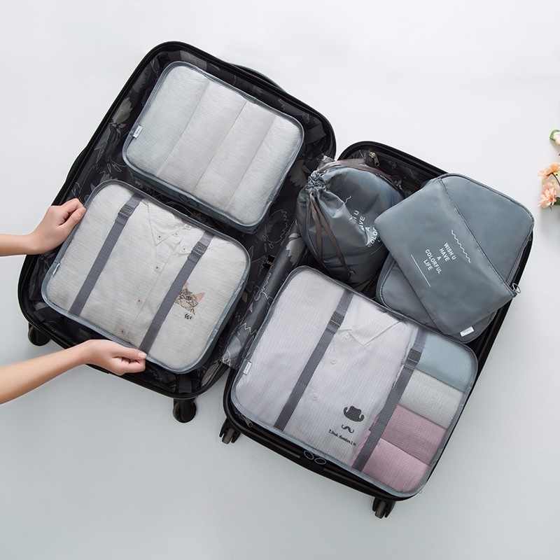 6Pcs Polyester Clothes Organizer Bag Set Travel Organizer For Shoe Clothing Organizador Cube Packing Package Travel Accessories: gray