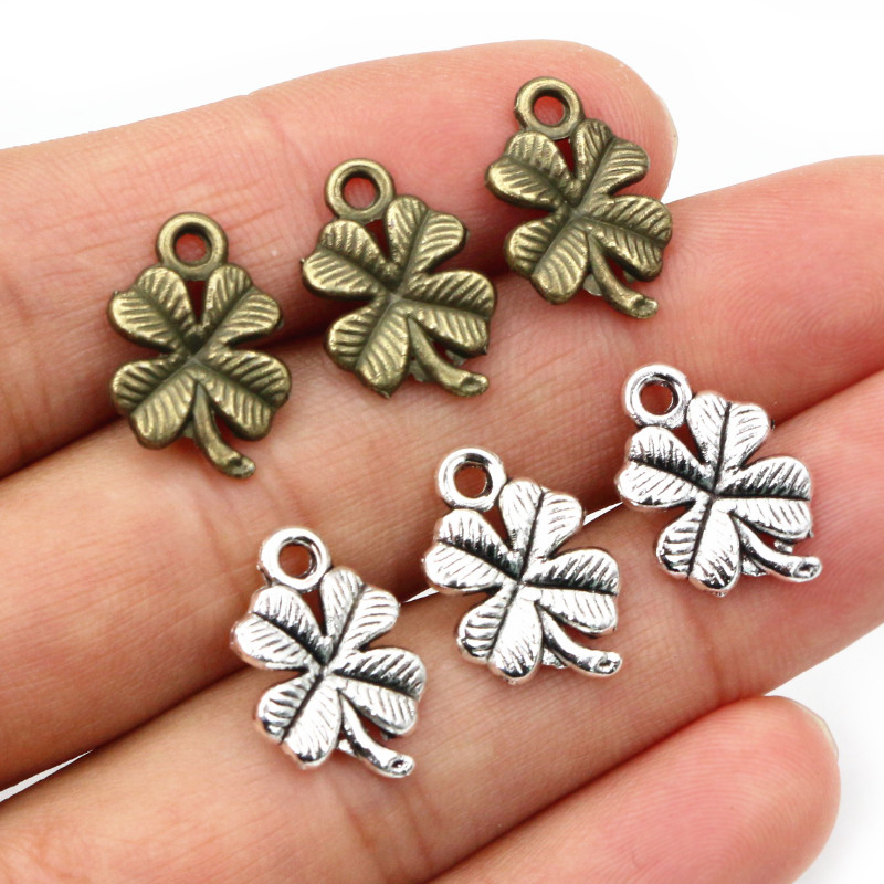 40 pièces Bronze Antique argent plaqué mignon trèfle feuille à la main pendentif à breloques bijoux à bricoler soi-même faisant des accessoires pour bracelet collier