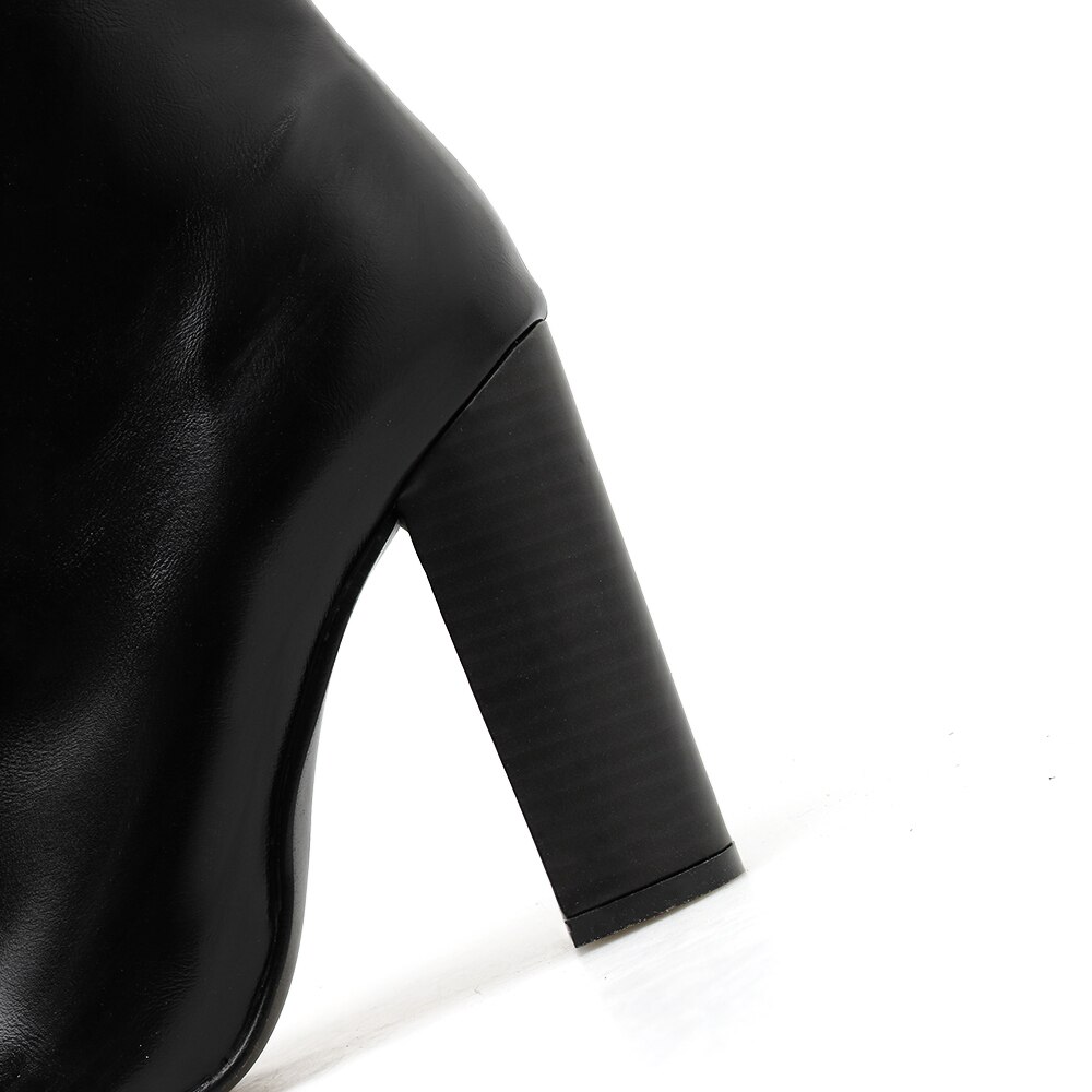 Niufuni nahkasaappaat naisten kengät korkokengät mustat nilkkurit teräväkärkiset lyhyt botas pu nahka paksukorkoiset naisten kengät