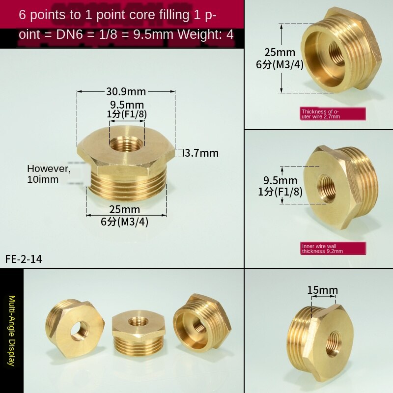 3/4 in to 1/2 in interne en externe draden direct 1 inch  to 3/4 in to 1/8 in to 1/4 in to 3/8 in draden: Fe -2-14