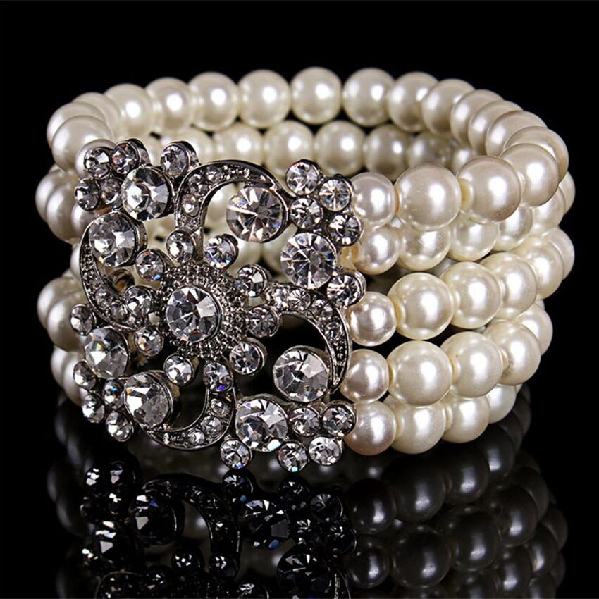 faux perle mehrschichtiges Armbinde braut strass stulpearmbänder frauen charme schmuck für hochzeit zubehör 1 teil/los