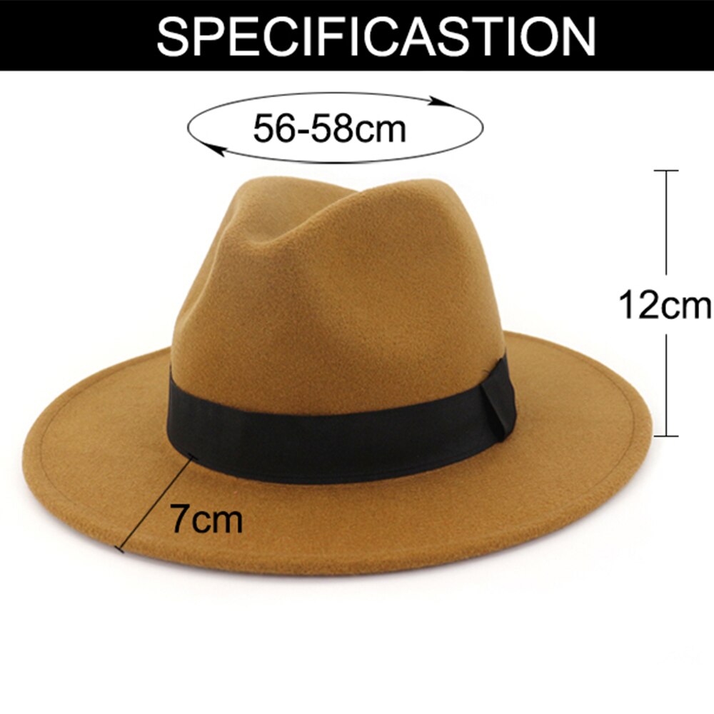 Fs ullgrå svart fedorahatt klassisk bred hatt herre kvinner vintage topp jazzhatt bowler sombrero filthette med bånd