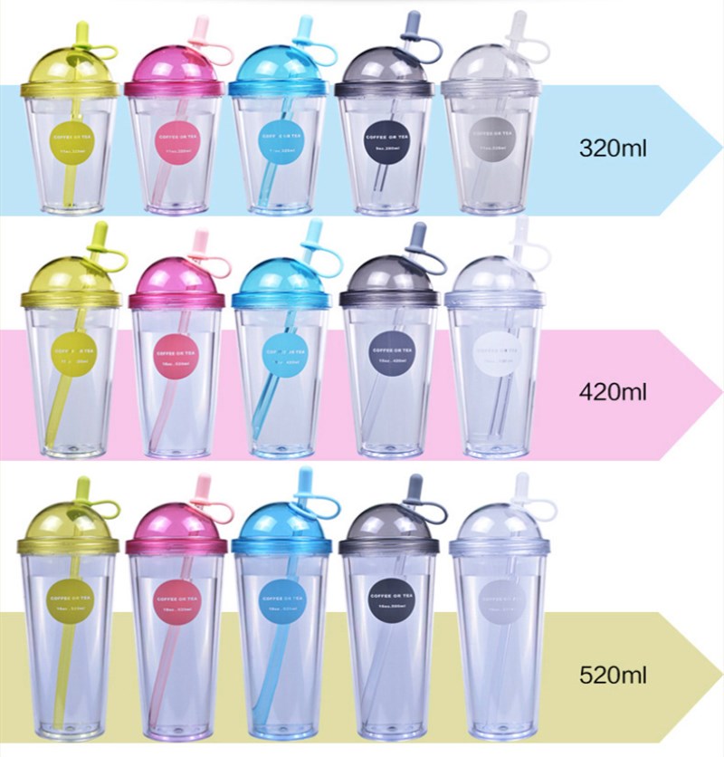 plastic adult mugs with straw milk tea coffee cup with lid double-deck student couple juice glass portable water bottle