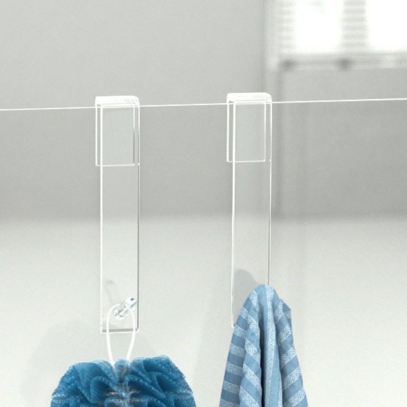 No-Drill Shower Door Hooks, Crystal Clear Over-Glass Bathroom Organizer for Towels/Robes/Shower Accessories Rust-Proof Hook Rack