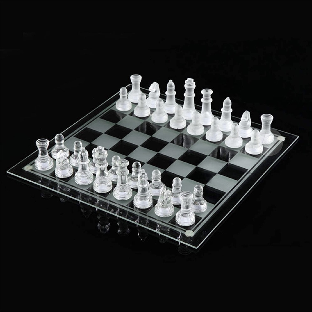 Glass Chess Set Frosted For Adults Kids Home Clear With Chessboard Portable Fully Functional Gaming Party