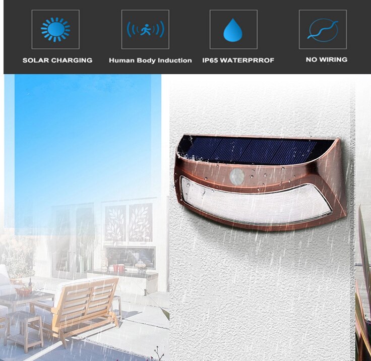 1/2PCS 8 LED Solar Power PIR Motion Sensor Smiley Light Outdoor Waterproof Copper Security Light For Garden Fence Path Wall lamp