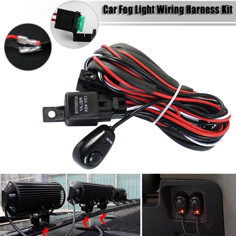 12V 24V 40A Relay Wiring Harness Kits Universal LED Work Driving Fog light Wiring Loom Harness Switch for Off Road Pickup Trucks