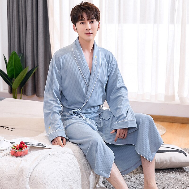 Kylpytakki miehille kimono 100%  puuvillapyjama miesten kylpytakki puku miesten olokylpytakki yöasu väljä istuvuus miesten pyjamat puvut kevyet vaatteet
