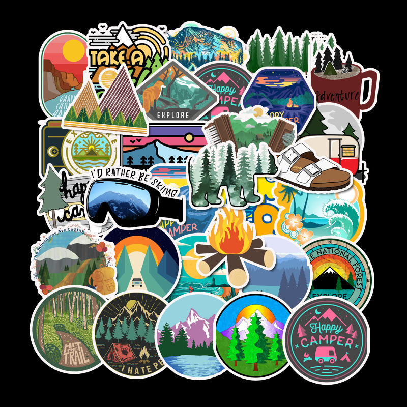 50 PCS Camping Travel Stickers Adventure Outdoor Landscape Sticker Scrapbooking Waterproof Sticker For Laptop Travel Case Fridge