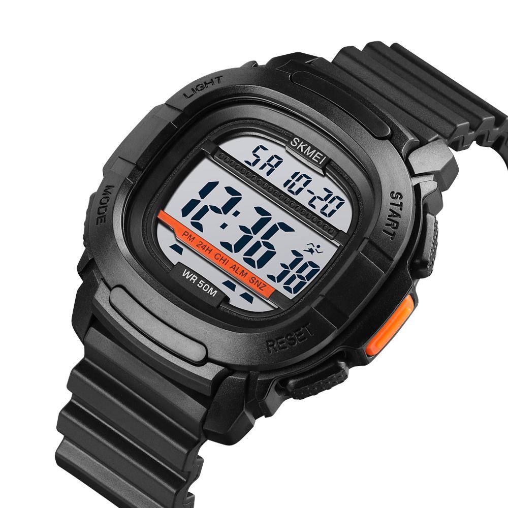 Skmei heren digitaal polshorloge dual time outdoor horloge led waterdicht gshock elektronische sporthorloges herenhorloges reloj hombre: Wit zwart