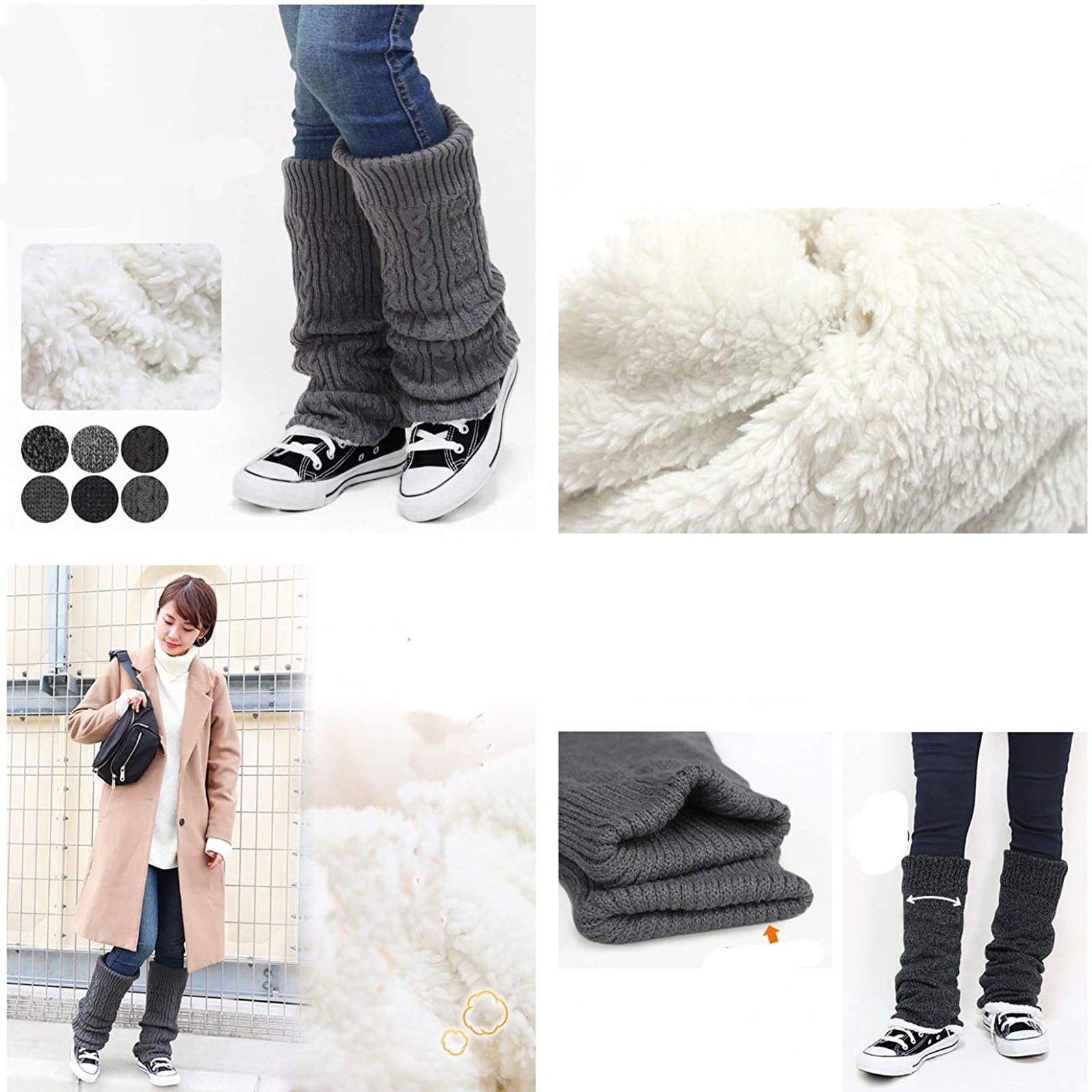 Calentadores de piernas de Invierno para mujer, largos, cálidos, gruesos, a prueba de frío, de felpa, estilo japonés, tejido sólido, calentadores de piernas
