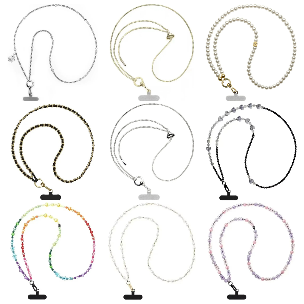 Gouden en zilveren metalen lange ketting, universele telefoonkoord, telefoonhanger.