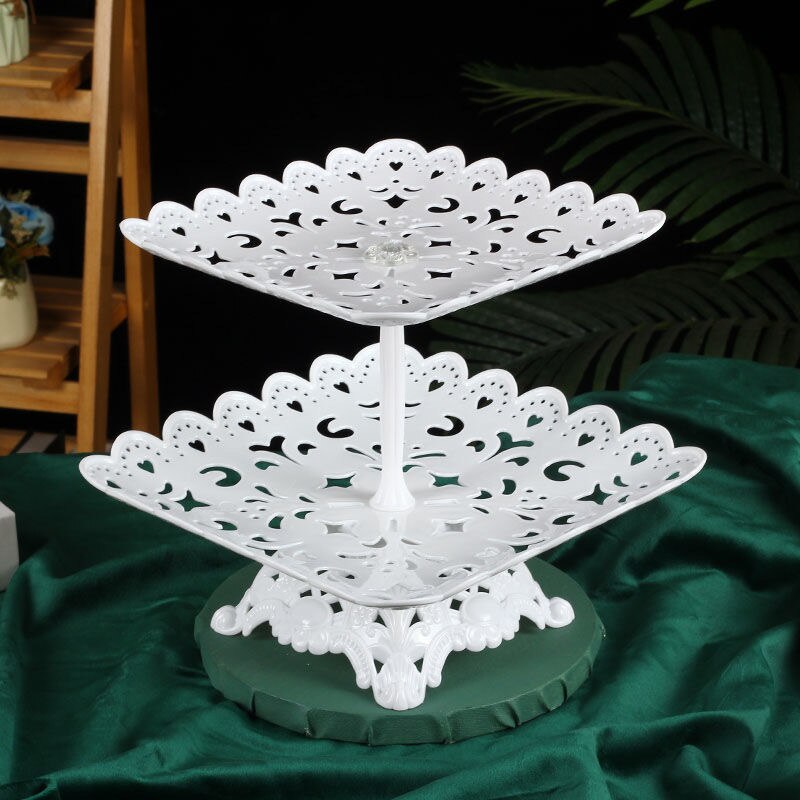 Plateau à fruits pliant, assiette à Dessert, support à gâteaux, Style européen, plateau à plusieurs niveaux rotatif pour mariage, anniversaire, fête de noël: B 2-layer Square