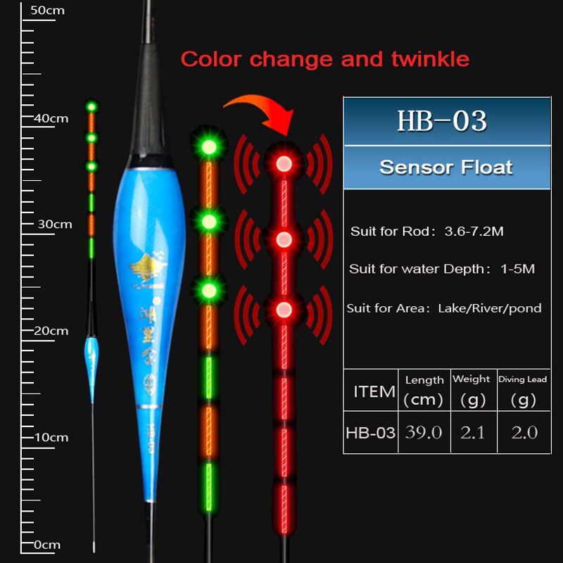 HLJFISHING-flotador eléctrico de pesca con Sensor de gravedad, cebos de pesca integrados IC inteligentes, con antena que cambia de Color, flotador luminoso LED: HB03(2.0g)