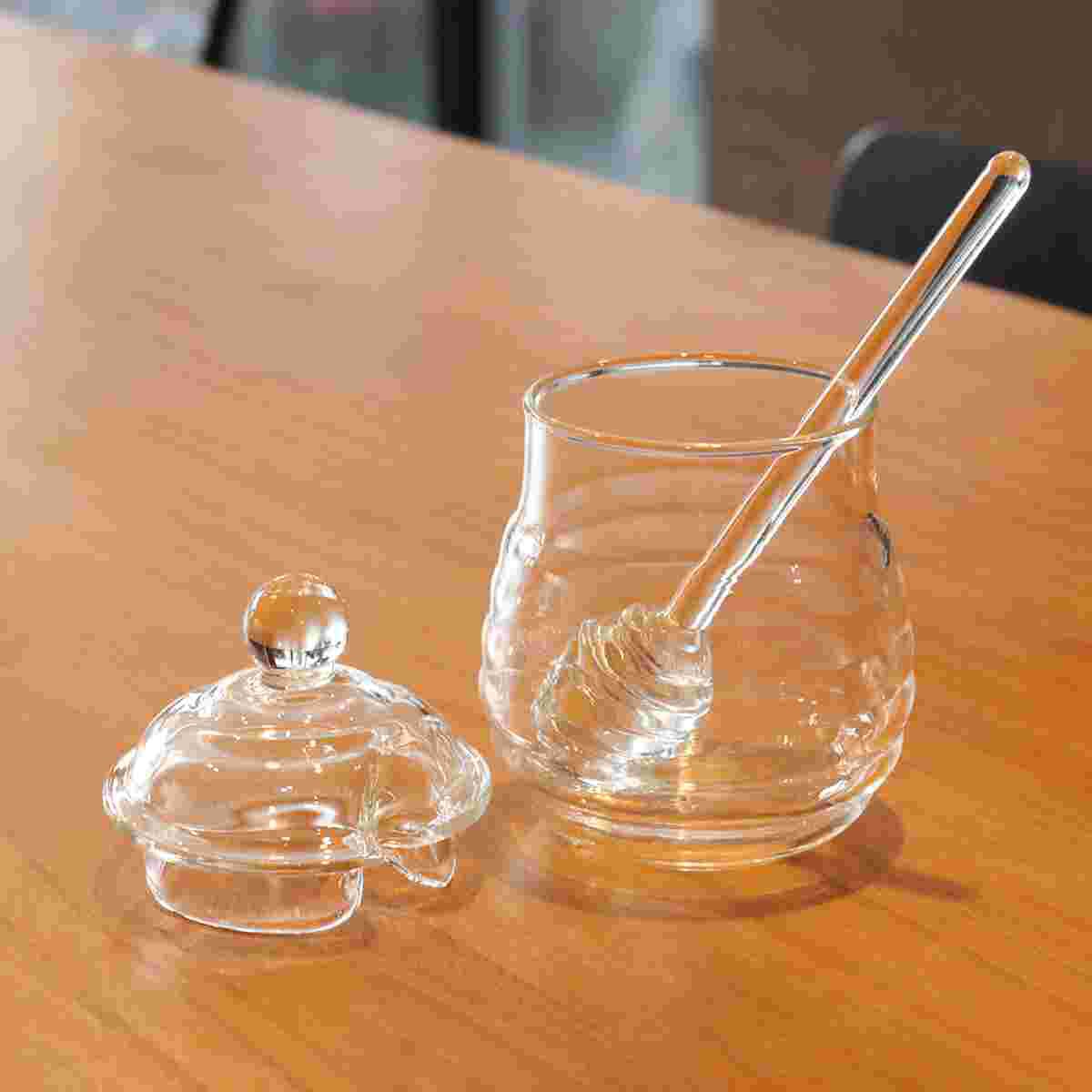 Pot à miel en verre de 250ml, ensemble de bocaux de confiture transparents avec trempette et couvercle pour usage domestique en cuisine
